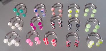 CIRCULAR BARBELL Hufeisen UV Candy Stripe Ball 18G 1.0 mm